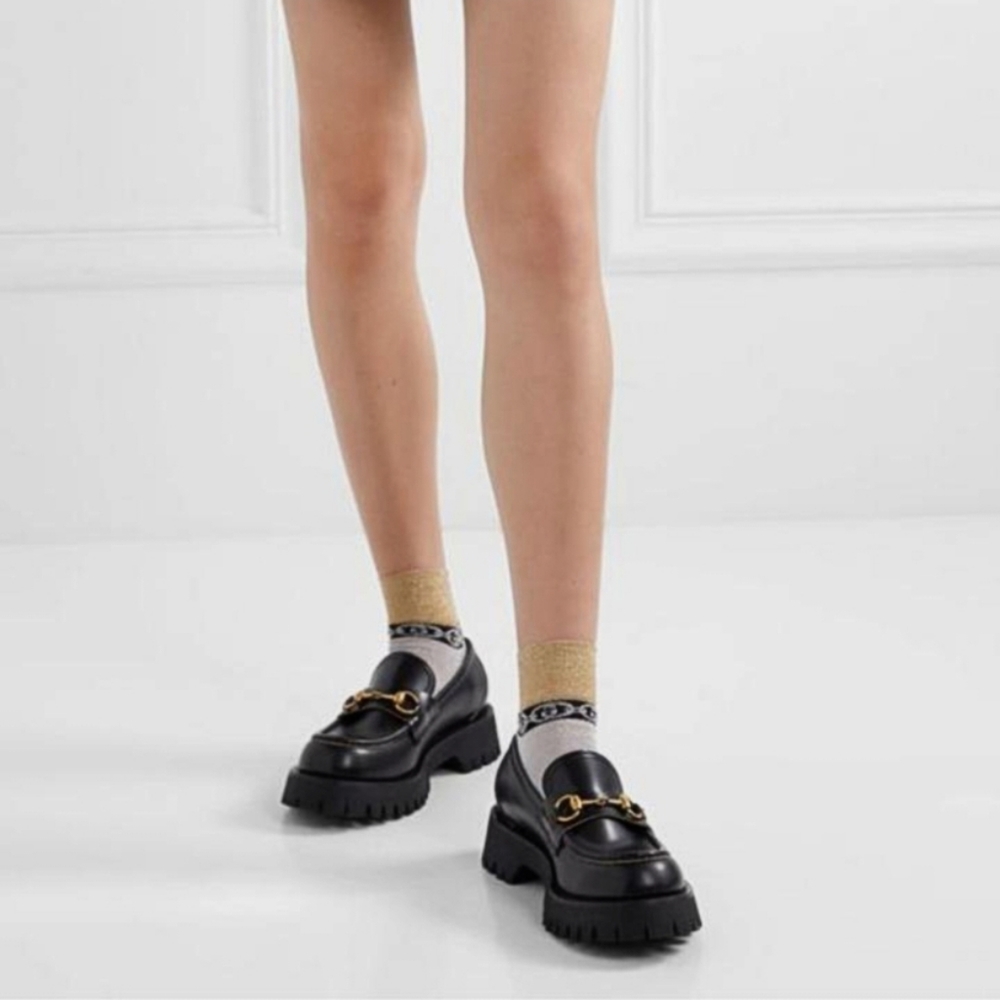 Gucci Socks Silver and Gold Metallic Interlocking G - Picture 8 of 9
